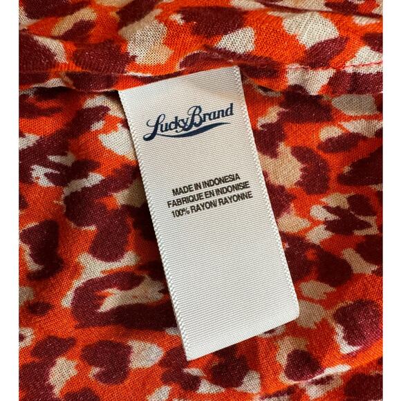 Lucky Brand Plus 1X Red & Orange Animal Print Tie-Neck Off-Shoulder Boho Top - Picture 8 of 9